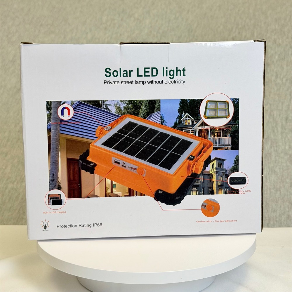 Solar LED Street Lamp 12000mAh Portable Work Light IP66 Waterproof Orange USB
